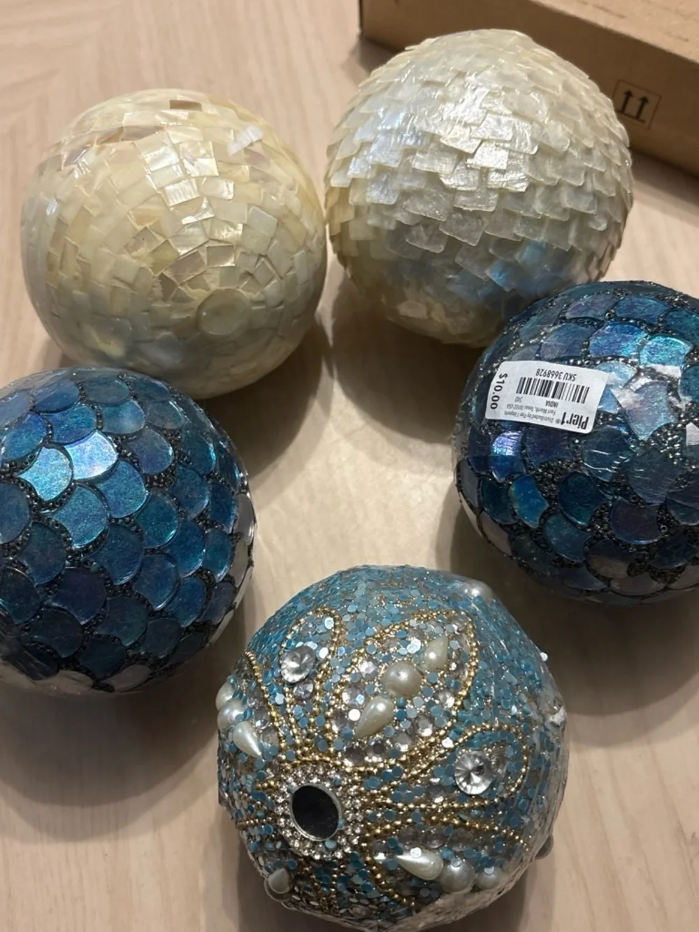 Pier 1 Decorative Mosaic Accent Spheres in Blue and Cream